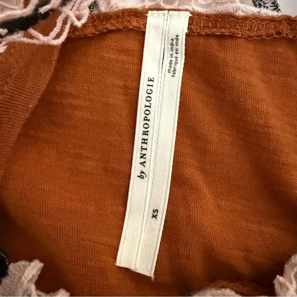 Anthropologie Rust Brown Crochet Embroidered Blouse - Picture 3 of 8